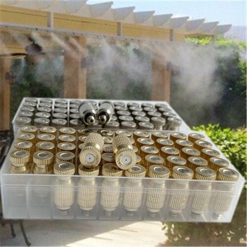 H63 One Box 50pcs Brass Mist Nozzles Thread Nickel Misting Nozzle 10-24UNC Water Mister Sprinkle Dry Fog For Mist Cooling System