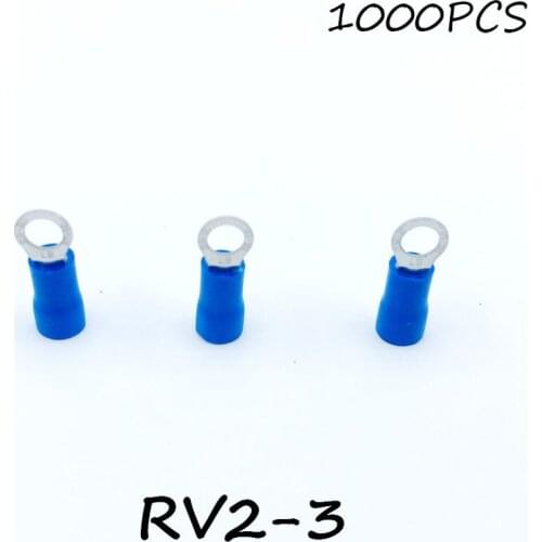 Ring Insulated Connector Terminal Block 1000PCS RV2-3 Blue Cable Wire Electrical Crimp Terminator A.W.G 16-14 Cap