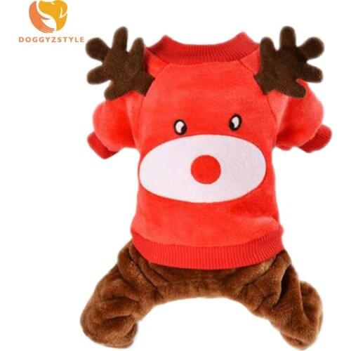 Reindeer Pattern Dog Jumpsuit Winter Warm Flannel Lovely Animal Pet Clothes Puppy Cat Pajamas For Small Dogs DOGGYZSTYLE