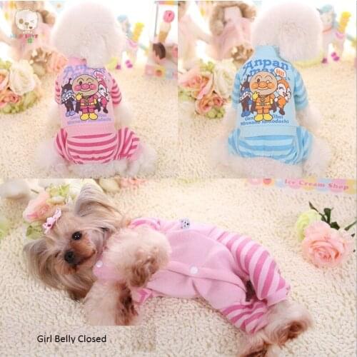 NEW Cartoon Dog Jumpsuit Stripe Pet Overalls Puppy Protect Girl Belly Closed Dog Apparel Winter Warm Fleece Costume XS S M L XL