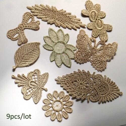 9pc/lot Water-soluble embroidery lace bowknot patches for clothing cute appliques parche DIY lace parches clothes accessories