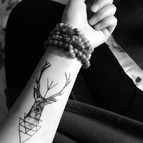 Cute Triangle Elk Temporary Tatoo Arm Hand Chest Neck Waist Decal Women Men Body Art Fake Tattoo Stickers Tatoos Black Cartoon