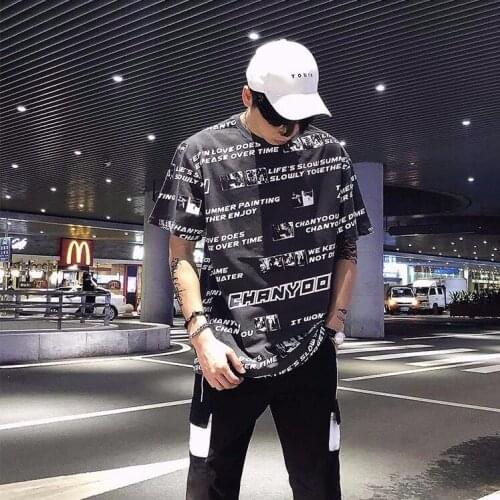 Mens Summer Short-sleeved T-shirt Male Students Korean Loose Personality Trend Harajuku Style Youth Clothes Male Tee Tops