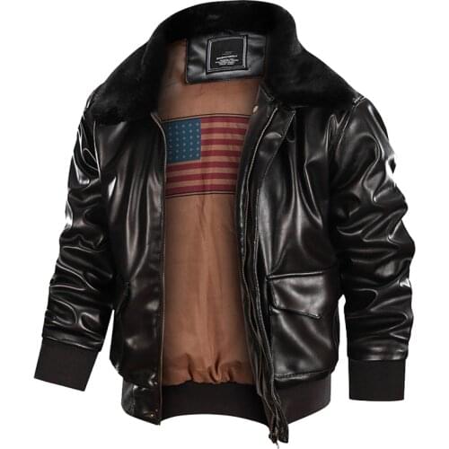 Mens Winter Retro Leather Jacket Outwear Bomber Jacket Winderbreaker Casual Motorcycle Leather Jackets Male Fur Collar Outcoat
