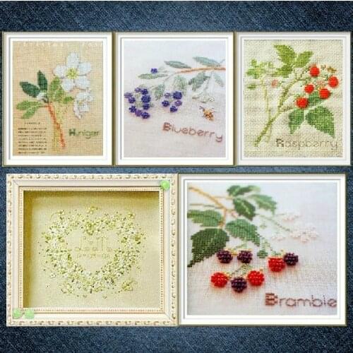 Embroidery Package Cross Stitch Kits Blueberry,Bramble,Roseberry,Flower,Heart Total 5 Pieces Beautiful Hot Sell