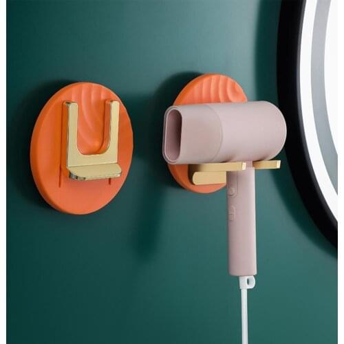 Hair Dryer Holder Punch Free Wall Mounted Foladble Self Adhesive Hair Blow Dryer Rack for Bathroom