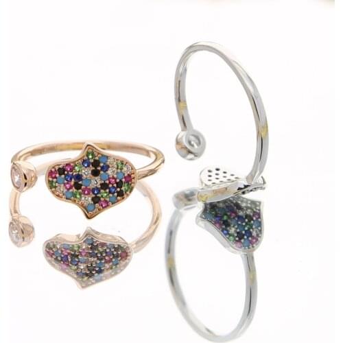 New arrived turkish colorful rainbow cubic zirconia hamsa hand fatimas charm band open ring for women minimal party gift jewelry