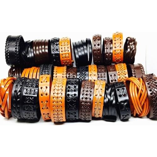 Wholesale 20pcs leather bracelet men cuff Genuine wristband women unisex Black Brown handmade braid Wide Fashion bangle jewelry
