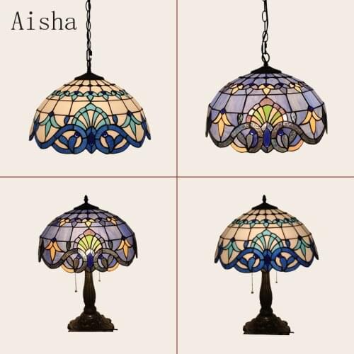 Tiffany Pendant Light Kitchen Dining Room Hallway Handmade Glass Chandeliers Indoor Home Decor Peacock Nordic Pendant