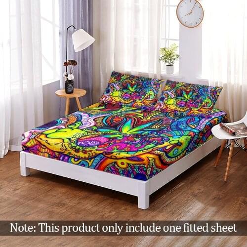 Custom 3D Print Fashion European psychedelic Fitted Sheet Bedroom Flats Home Decor Modern Elastic Band Bed Sheet Queen King