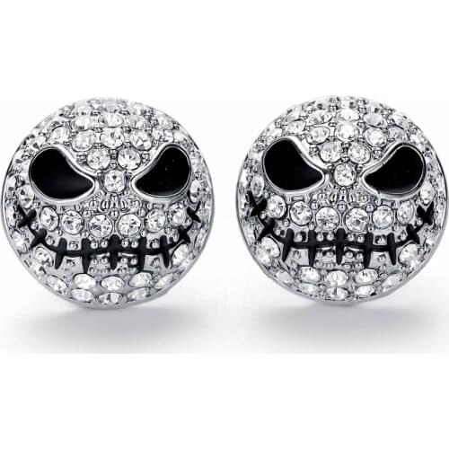 Nightmare Before Christmas Jack Earrings for Women Silver Plated Crystals Skull Circle Stud Earrings Gothic Jewelry Wholesale
