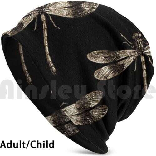 Golden Dragonflies-Dragonfly Vintage Fine Art Beanies Knit Hat Hip Hop Dragonflies Golden Dragonfly Golden