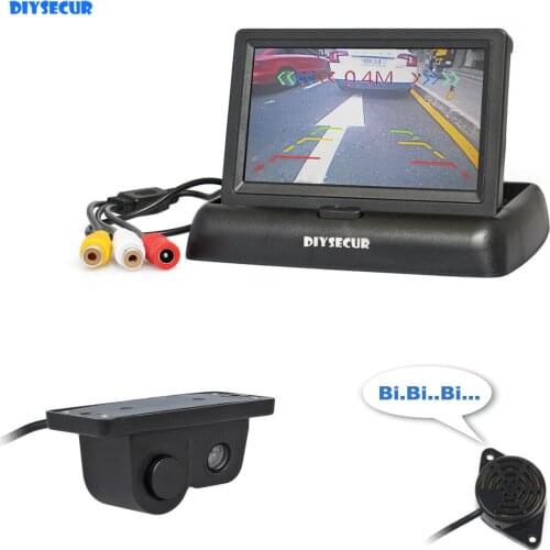 DIYSECUR 4.3" Foldable TFT LCD Rear View Monitor Car Monitor + Waterproof Parking Radar Sensor Car Camera Parking System