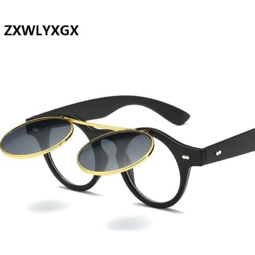 ZXWLYXGX Fashion Retro Round Steampunk Sunglasses Women/Men Brand Designer Vintage Steam Punk Sun Glasses oculos gafas de sol