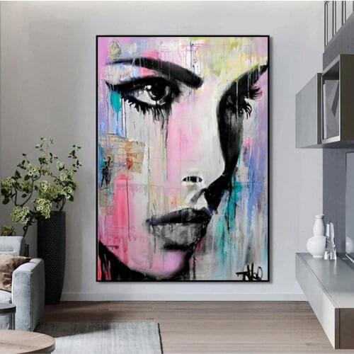 Modern Graffiti Personality Woman Face Canvas Painting Figure Printed Poster and Prints Wall Pictures for Living Room Home Decor
