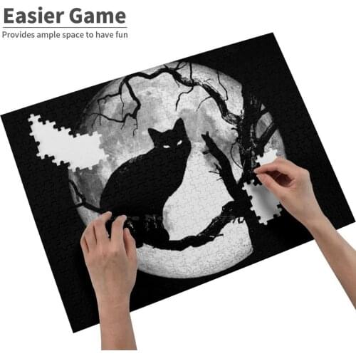 Creepy Black Cat In Dead Tree Under Moonlight Jigsaw Puzzle Puzzles For Adults Release Pressure Kids Games Toys Black Cat Cat