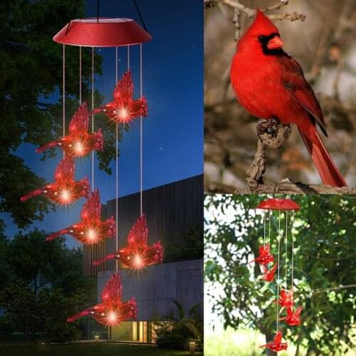 LED Wind Chime Solar Power Color Changing Wind Chime Garden Hanging Bells Waterproof Decoration Hummingbird For Patio Yard