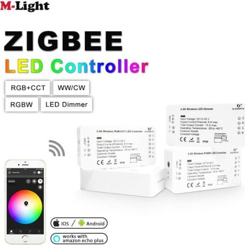 GL-C-008 DC12-24V RGBCCT/RGBW/WW/CW Zigbee Smart LED Strip Controller Dimmer Voice Control Work with Echo plus smartThings HU-E