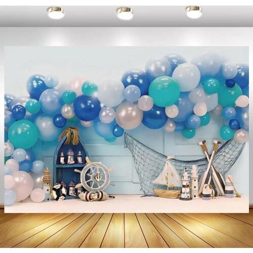 Blue Green Balloons Kids Birthday Backdrop Photography Newborn Baby Shower Pirate Theme Party Decor Poster Vinyl Background