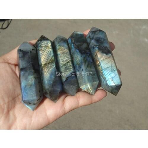 Natural labradorite quartz crystal wand POINT HEALING
