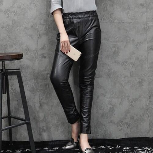 Female Sheepskin Leather Pants Leisure Slim Harlan Pants Women 2020 Autumn Winter Warm Womens Trousers Ropa Mujer Zjt927