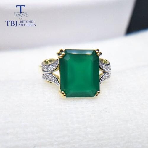 Tbj,18ct Green agate Jewelry Set 925 sterling silver Ring pendant earring for women anniversary party gift