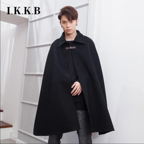 Winter long sleeveless Cape cape coat coat black British youth fashion lapel