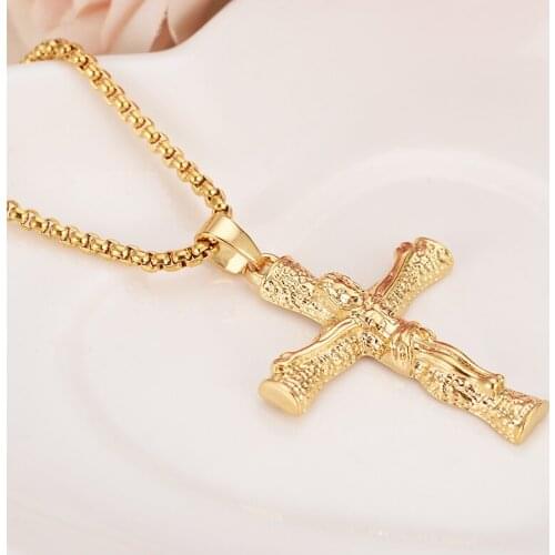 Gold Color Cross Pendant Necklaces beads chain For Woman Crystal Pendant Long Necklace Bijoux Jewelry Wholesale boyfriend gift