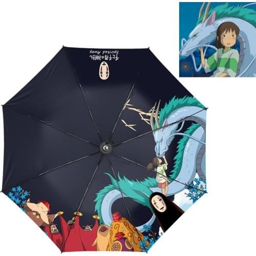 Anime Spirited Away No face Man Totoro Umbrella Three-Folding Umbrella Cartoon Windproof Folding Sun Rain Umbrella