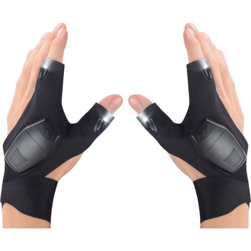 1PCS Black Outdoor Night Fishing Magic Strap Fingerless Glove LED Flashlight Torch Cover Survival Camping Hiking Rescue Tool