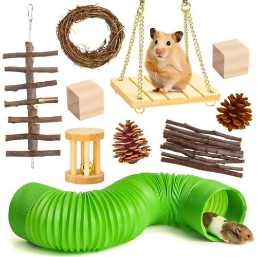 10pcs/set Wooden Pet Toys Hamster Chew Toys Treat Mouse Pet Ting For Chinchilla Bird Bunny Rabbits