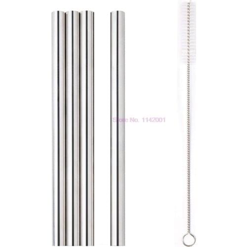 100set 4pcs/set Stainless Steel Metal Drinking Straw Reusable Straws and 1 Cleaner Brush Kit bar accessories stainless steel set
