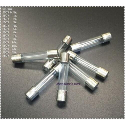 100 pcs/Lot 6x30mm 250V Fast Blow Glass Fuse 0.5A,1A,2A,3A,4A,5A,6A,7A,8A,10A,15A,20A,25A,30A Glass Tube Fuse Brand New