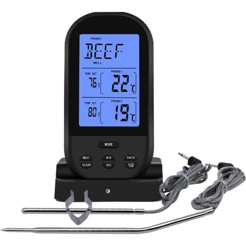 Wireless Digital Meat Thermometer with Dual Probes Timer Alarm BBQ Cooking Remote Barbecue Meter Household Kitchen Tools