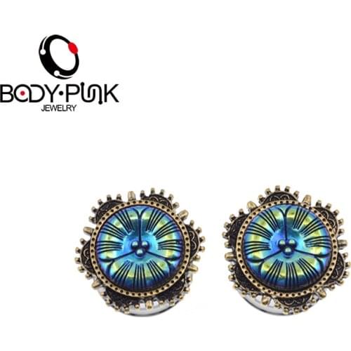 BODY PUNK Stainless Steel Time Clock Blue Tone Ear Plug Piercing Body Jewelry Single Flared Ear Gauges Plugs Free Shipping