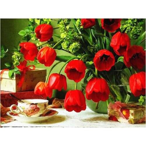 DIY 5D diamond painting red tulip full square diamond embroidery embroidery 3D picture rhinestone home decoration