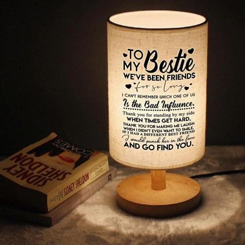 To My Bestie friends Wood Table Lamp Modern Living Room Bedroom Bedside Lamp Night Light Warm White Gift Wood Table Lamp