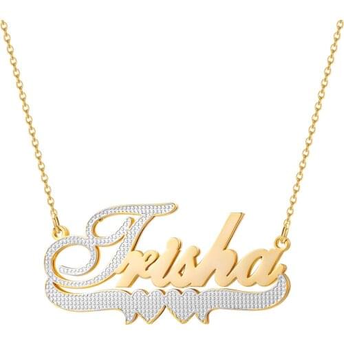 Double Layer Love Heart Custom 3D Name Necklace Personalized Choker Charm Nameplate Pendant Fancy Jewelry For Women Gift