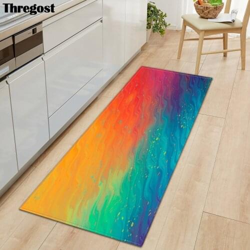 Thregost Flannel Print Indoor Floor Mat Long Microfiber Rugs for Living Room Anti-Slip Soft Carpet Washing Machine Kitchen Rug