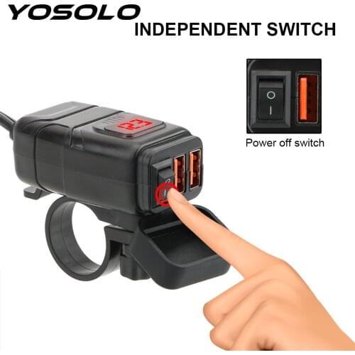 FORAUTO Dual USB Charger Mounted Motorcycle Quick Charger QC 3.0 Digital Voltmeter Adapter ON OFF Switch Moto Accessories
