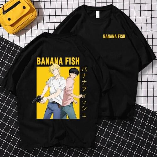 Banana Fish Anime Double-Sided Print T Shirt Men Vinatge Anime Crewneck Tops Breathable T-Shirt Hip Hop Oversized T-Shirts Mens