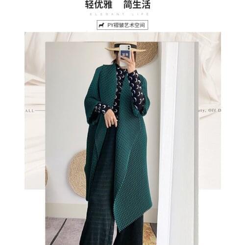 HOT SELLING Miyake compressive fold fashion Water ripple Loose turndown collar cardigan trench coat lapels IN STOCK