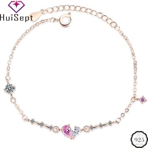 HuiSept 925 Silver Jewelry Bracelet Water Drop Shape Zircon Gemstone Ornaments for Women Wedding Party Wholesale Rose Gold Color
