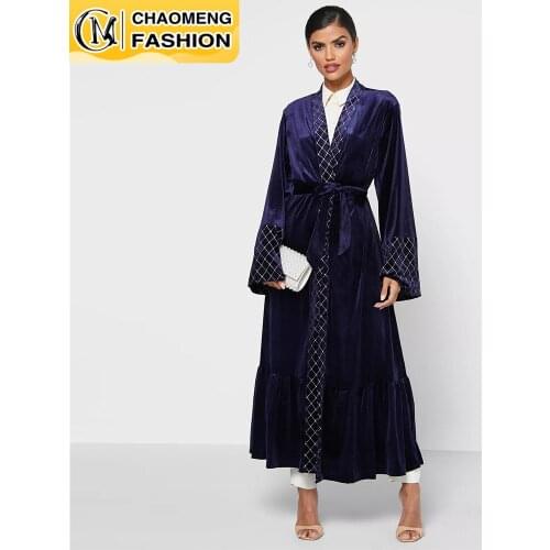 Eid Middle East Velvet Open Dubai Abaya Women For Muslim Modest Robe Caftan Turkey Kaftan Ramadan Islamic Clothing Arab Cardigan