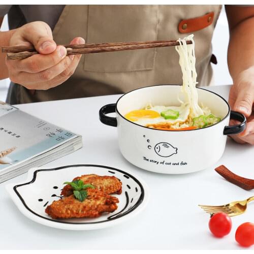 Creativity Cute Cat High Capacity with Lid Ceramics Instant Noodle Bowl Young Girl Dorm Room Student Office Super Large Bowl Mug