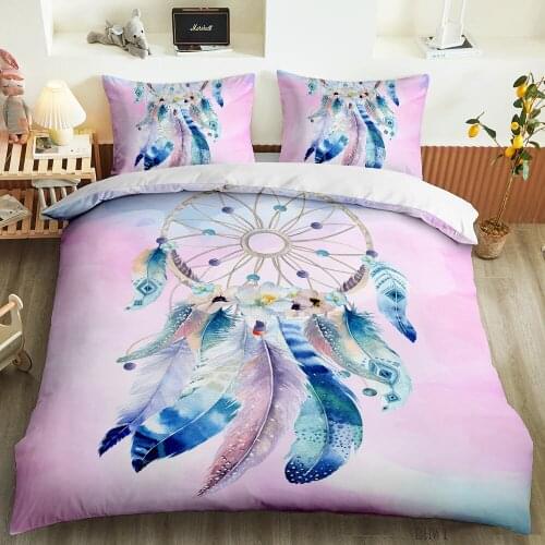 Dream Bedding Set comforter bedding sets king Bohemian 3d Print Bedclothes King Colorful Feathers Duvet Cover and pillow cover