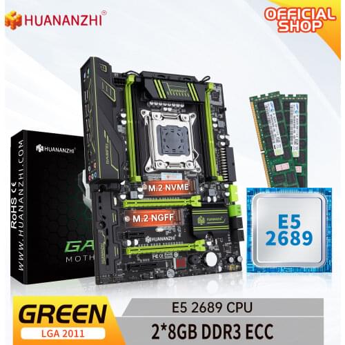 HUANANZHI X79 GREEN X79 motherboard with Intel XEON E5 2689 with 2*8GB DDR3 RECC memory combo kit set ATX SATA USB3.0 PCI-E NVME