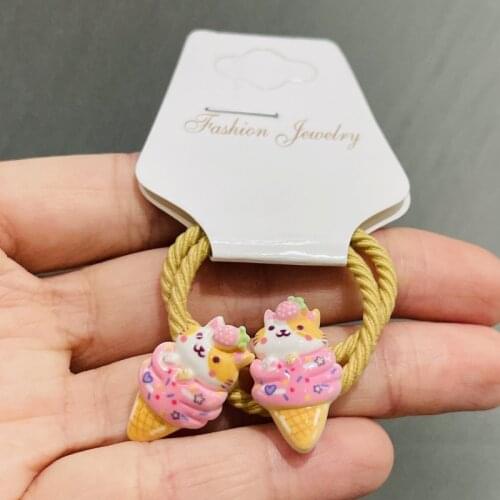 2Pcs Cute Ice Cream Rabbit Unicorn Hair Accessories Children Rubber Bands Scrunchies Elastic Hair Bands Girls Decorations Ties