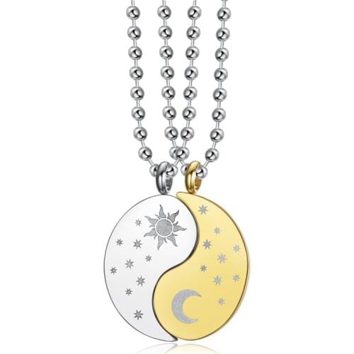 Fashion Stainless Steel Yin Yang Tai Chi Necklace Creative Sun Moon Pattern Round Couple Pendant Jewelry Gifts For Friends