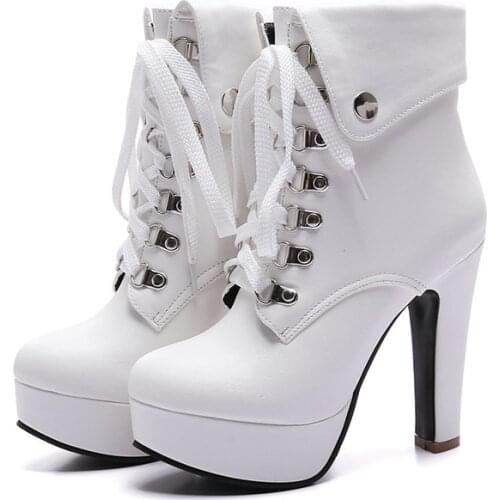 Fashion womens short boots super high heel platform thick heel Martin boots rivet plus size ankle boots